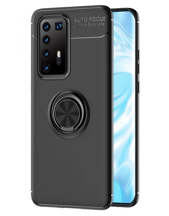 Newface Huawei P40 Pro Kılıf Range Yüzüklü Silikon - Siyah