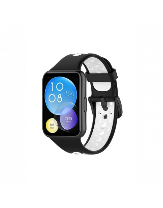 Newface Huawei Watch Fit 2 Spor Delikli Kordon - Siyah-Beyaz