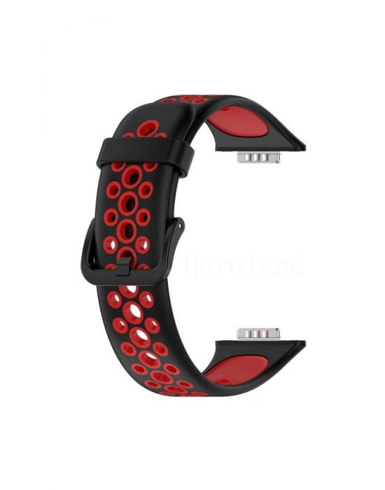 Newface Huawei Watch Fit 2 Spor Delikli Kordon - Siyah-Kırmızı