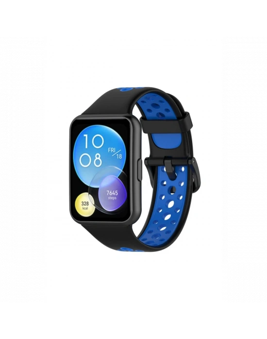 Newface Huawei Watch Fit 2 Spor Delikli Kordon - Siyah-Mavi