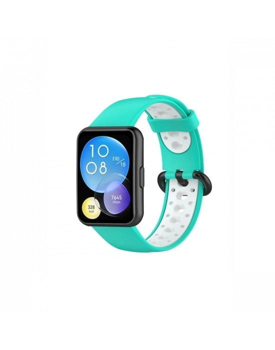 Newface Huawei Watch Fit 2 Spor Delikli Kordon - Turkuaz-Beyaz
