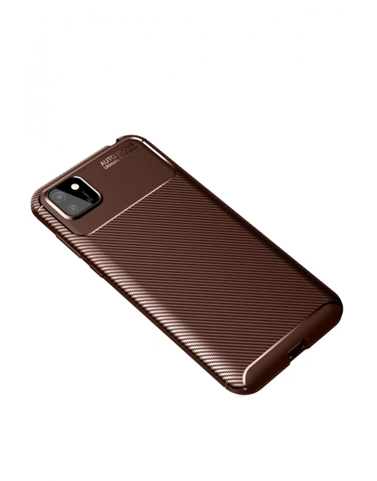 Newface Huawei Y5P Kılıf Auto Focus Karbon Kapak - Kahverengi