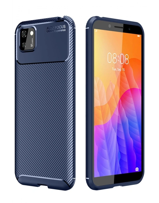 Newface Huawei Y5P Kılıf Auto Focus Karbon Kapak - Lacivert