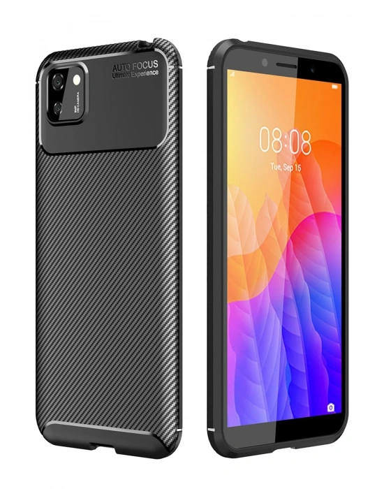 Newface Huawei Y5P Kılıf Auto Focus Karbon Kapak - Siyah