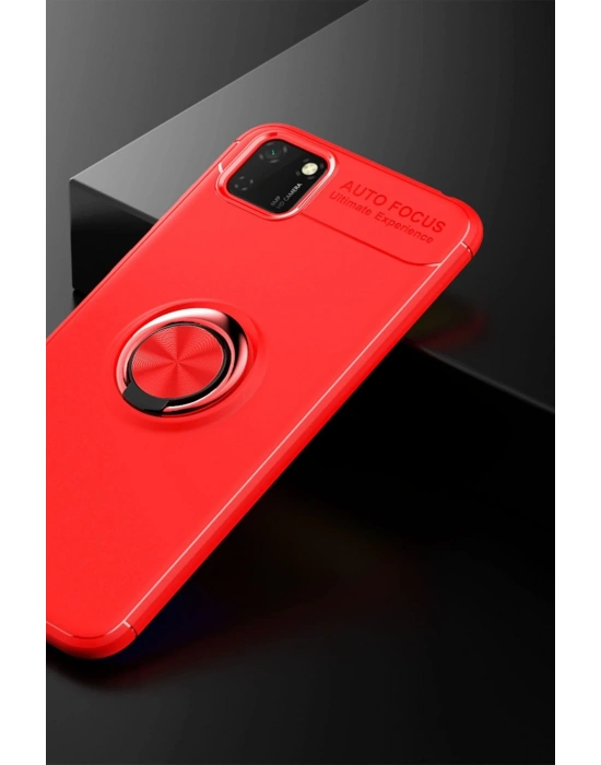 Newface Huawei Y5P Kılıf Range Yüzüklü Silikon - Kırmızı