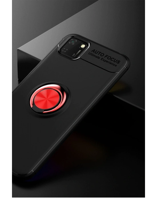 Newface Huawei Y5P Kılıf Range Yüzüklü Silikon - Siyah-Kırmızı
