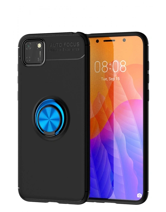 Newface Huawei Y5P Kılıf Range Yüzüklü Silikon - Siyah-Mavi