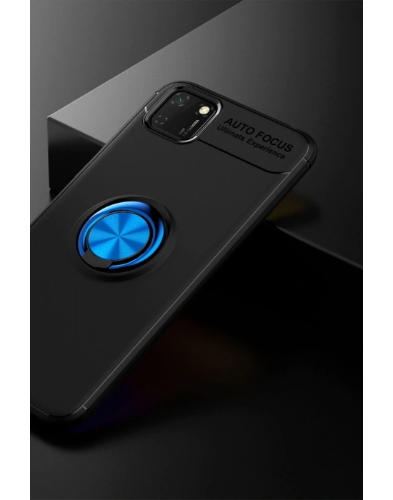 Newface Huawei Y5P Kılıf Range Yüzüklü Silikon - Siyah-Mavi