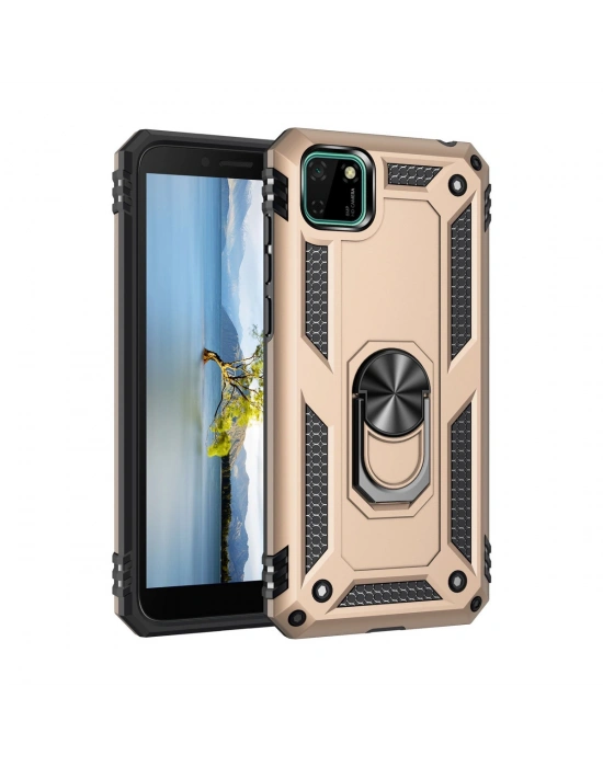 Newface Huawei Y5P Kılıf Sofya Yüzüklü Silikon Kapak - Gold