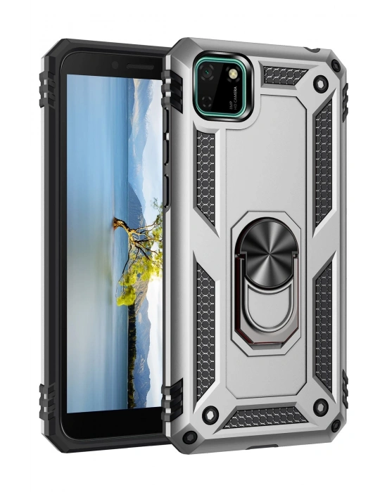 Newface Huawei Y5P Kılıf Sofya Yüzüklü Silikon Kapak - Gümüş