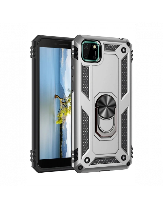 Newface Huawei Y5P Kılıf Sofya Yüzüklü Silikon Kapak - Gümüş