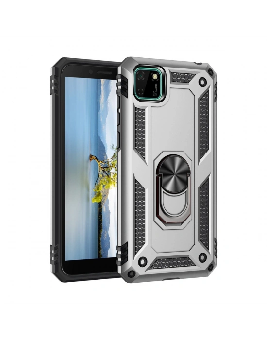 Newface Huawei Y5P Kılıf Sofya Yüzüklü Silikon Kapak - Gümüş