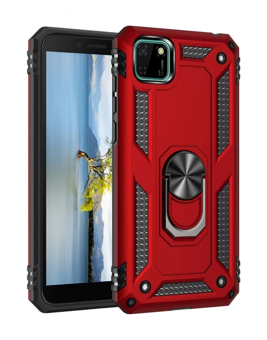 Newface Huawei Y5P Kılıf Sofya Yüzüklü Silikon Kapak - Kırmızı