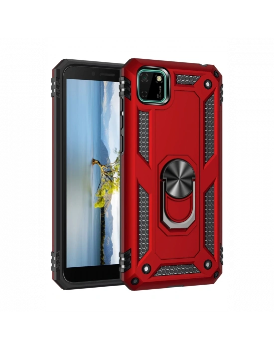 Newface Huawei Y5P Kılıf Sofya Yüzüklü Silikon Kapak - Kırmızı