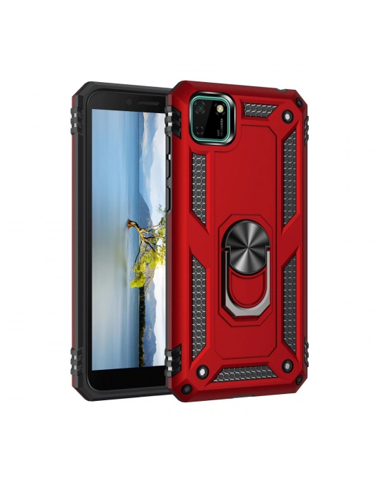 Newface Huawei Y5P Kılıf Sofya Yüzüklü Silikon Kapak - Kırmızı