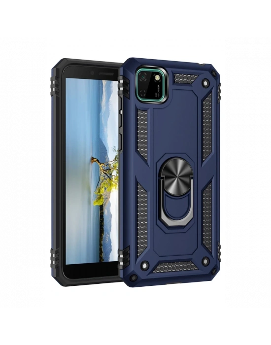 Newface Huawei Y5P Kılıf Sofya Yüzüklü Silikon Kapak - Lacivert