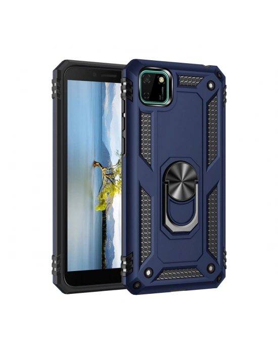 Newface Huawei Y5P Kılıf Sofya Yüzüklü Silikon Kapak - Lacivert