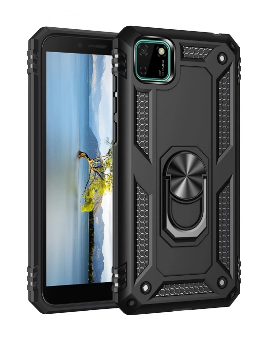 Newface Huawei Y5P Kılıf Sofya Yüzüklü Silikon Kapak - Siyah