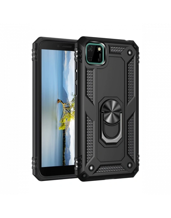 Newface Huawei Y5P Kılıf Sofya Yüzüklü Silikon Kapak - Siyah