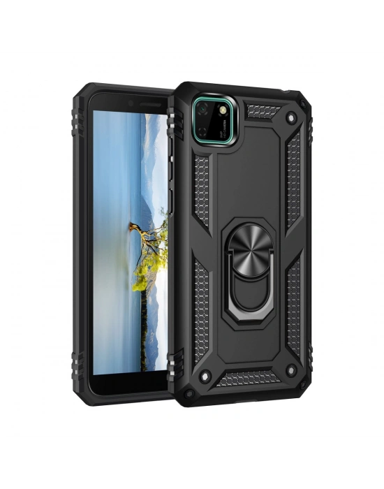 Newface Huawei Y5P Kılıf Sofya Yüzüklü Silikon Kapak - Siyah