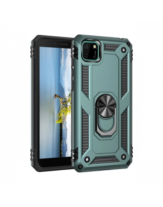 Newface Huawei Y5P Kılıf Sofya Yüzüklü Silikon Kapak - Yeşil