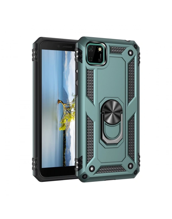 Newface Huawei Y5P Kılıf Sofya Yüzüklü Silikon Kapak - Yeşil