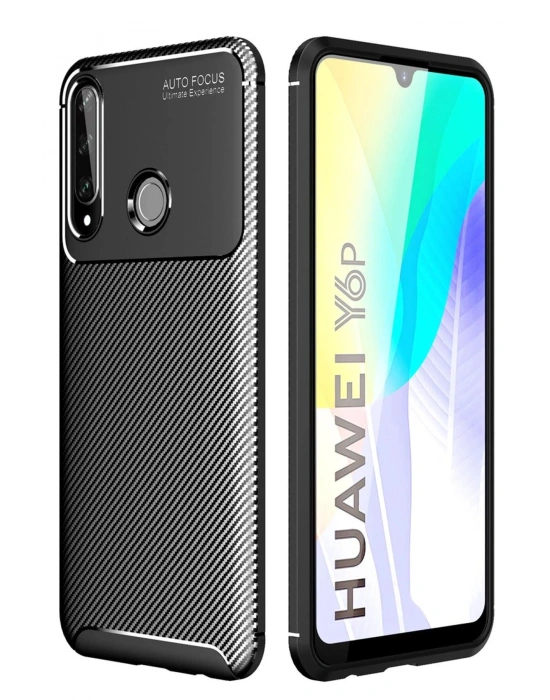 Newface Huawei Y6P Kılıf Auto Focus Karbon Kapak - Siyah