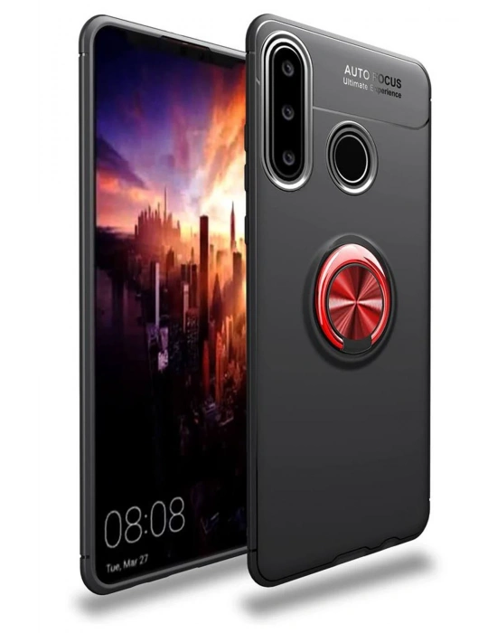 Newface Huawei Y6P Kılıf Range Yüzüklü Silikon - Siyah-Kırmızı