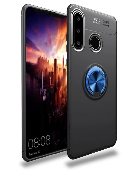 Newface Huawei Y6P Kılıf Range Yüzüklü Silikon - Siyah-Mavi