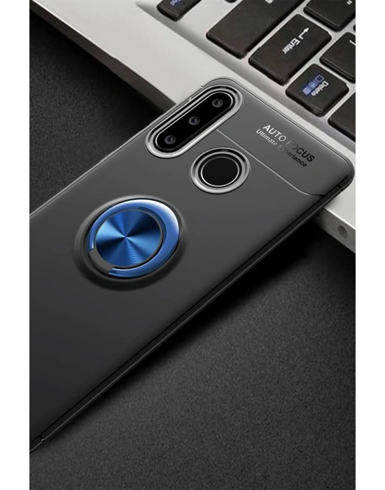 Newface Huawei Y6P Kılıf Range Yüzüklü Silikon - Siyah-Mavi