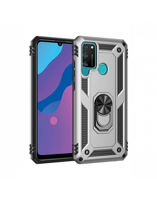 Newface Huawei Y6P Kılıf Sofya Yüzüklü Silikon Kapak - Gümüş