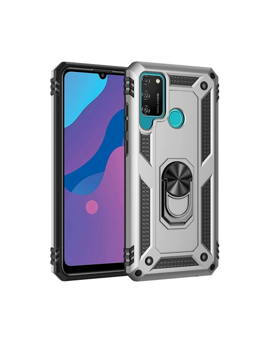 Newface Huawei Y6P Kılıf Sofya Yüzüklü Silikon Kapak - Gümüş