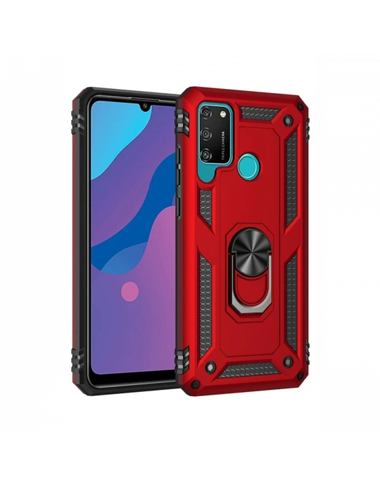 Newface Huawei Y6P Kılıf Sofya Yüzüklü Silikon Kapak - Kırmızı