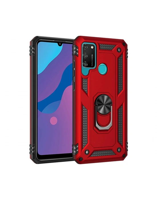 Newface Huawei Y6P Kılıf Sofya Yüzüklü Silikon Kapak - Kırmızı