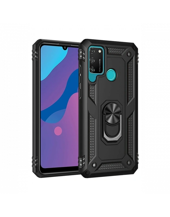 Newface Huawei Y6P Kılıf Sofya Yüzüklü Silikon Kapak - Siyah