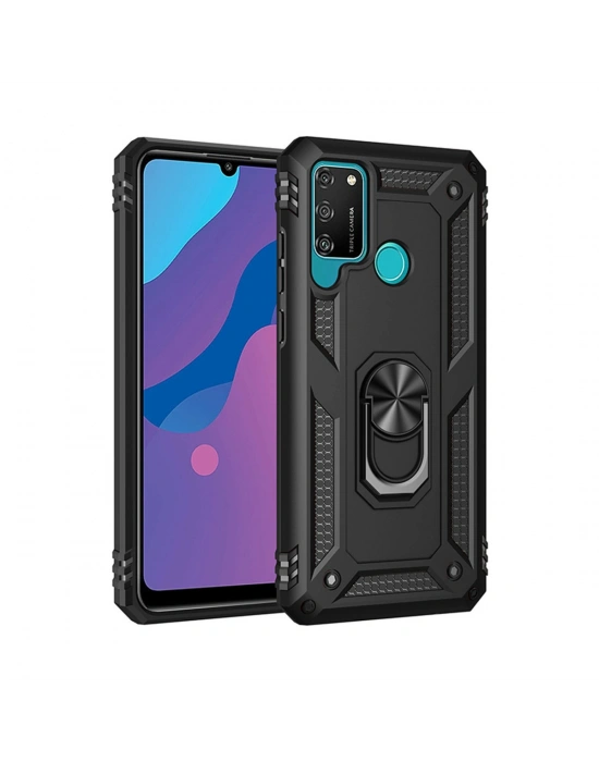 Newface Huawei Y6P Kılıf Sofya Yüzüklü Silikon Kapak - Siyah