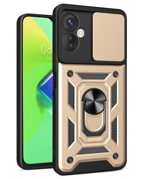 Newface İnfinix Hot 30 4G Kılıf Pars Lens Yüzüklü Silikon - Gold