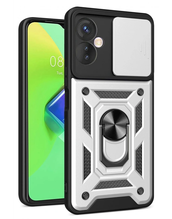 Newface İnfinix Hot 30 4G Kılıf Pars Lens Yüzüklü Silikon - Gümüş