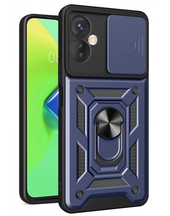 Newface İnfinix Hot 30 4G Kılıf Pars Lens Yüzüklü Silikon - Lacivert