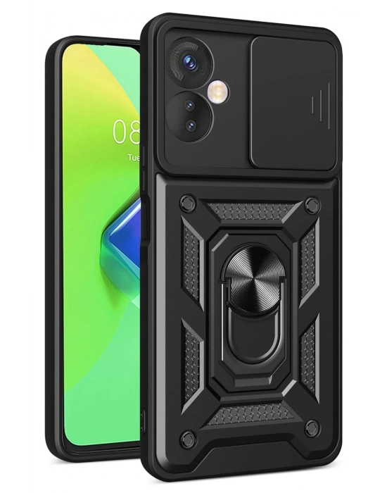 Newface İnfinix Hot 30 4G Kılıf Pars Lens Yüzüklü Silikon - Siyah