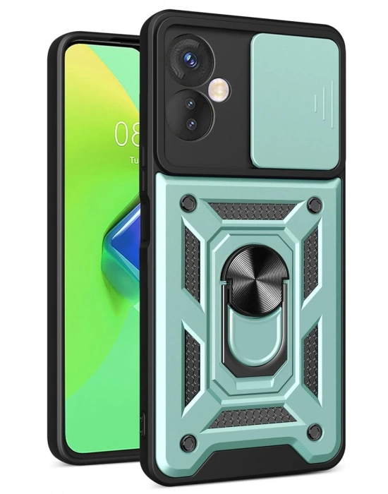 Newface İnfinix Hot 30 4G Kılıf Pars Lens Yüzüklü Silikon - Yeşil