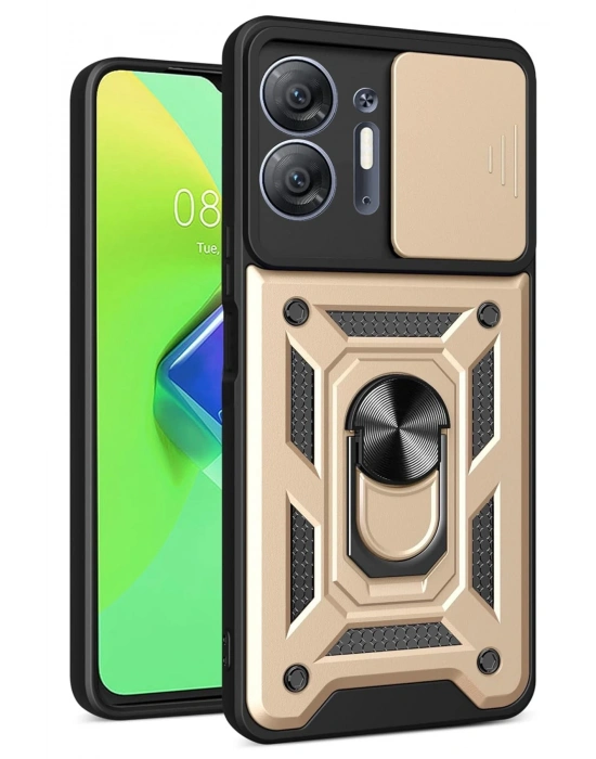 Newface İnfinix Hot 30 5G Kılıf Pars Lens Yüzüklü Silikon - Gold