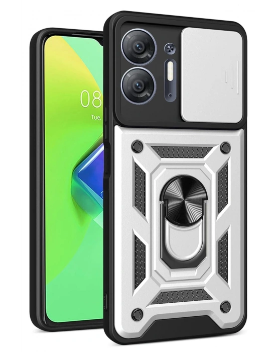 Newface İnfinix Hot 30 5G Kılıf Pars Lens Yüzüklü Silikon - Gümüş