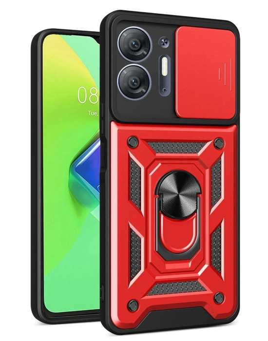 Newface İnfinix Hot 30 5G Kılıf Pars Lens Yüzüklü Silikon - Kırmızı