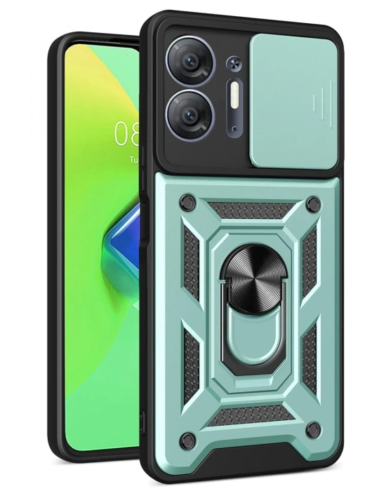 Newface İnfinix Hot 30 5G Kılıf Pars Lens Yüzüklü Silikon - Yeşil