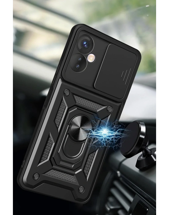 Newface İnfinix Hot 30 5G Kılıf Pars Lens Yüzüklü Silikon - Yeşil