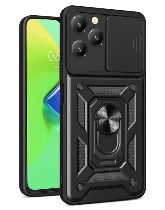 Newface İnfinix Hot 40 Pro Kılıf Pars Lens Yüzüklü Silikon - Siyah