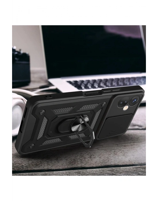 Newface İnfinix Hot 40 Pro Kılıf Pars Lens Yüzüklü Silikon - Siyah