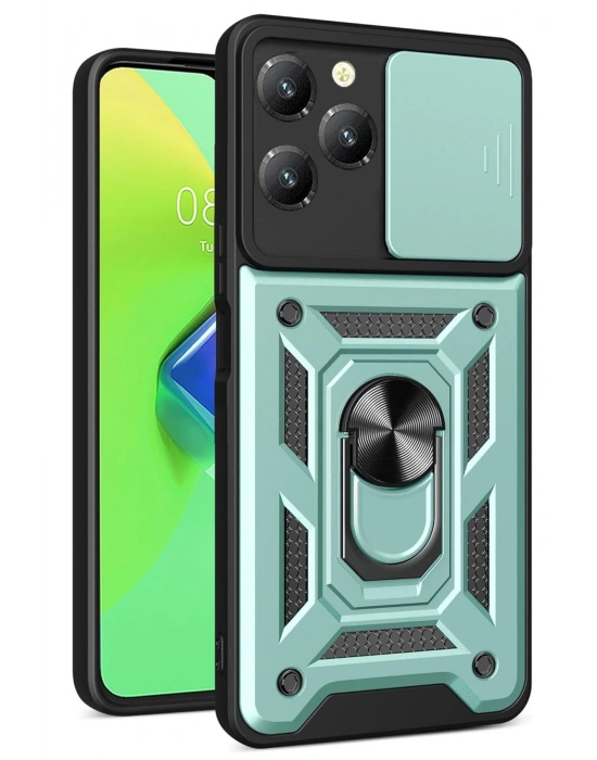 Newface İnfinix Hot 40 Pro Kılıf Pars Lens Yüzüklü Silikon - Yeşil