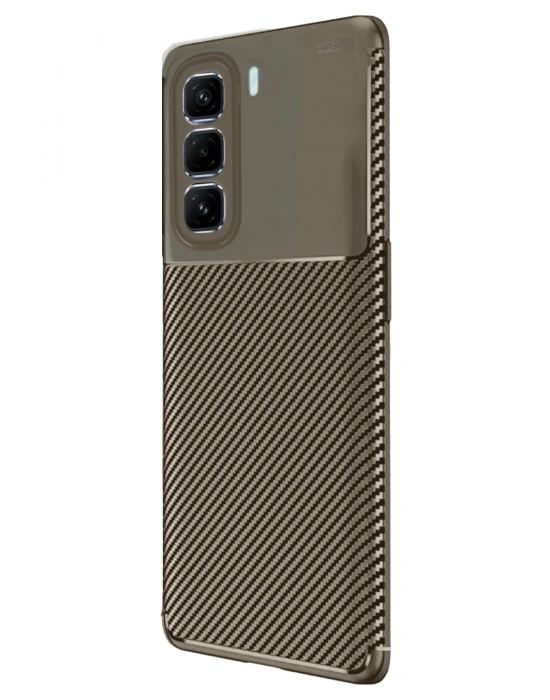 Newface İnfinix Hot 50 4G Kılıf Auto Focus Karbon Kapak - Kahverengi